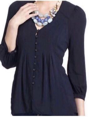 Anthropologie Vanessa Virginia Elena Gilbert Bold Blue Pleated Flowy Top